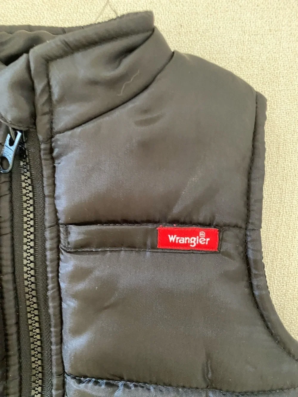 Wrangler Black Quilted Puffer Vest with Red Logo Patch
